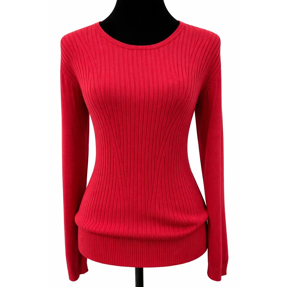 Lana Lee Womens Pullover Crew Neck Sweater Size Large Red Ribbed Knit